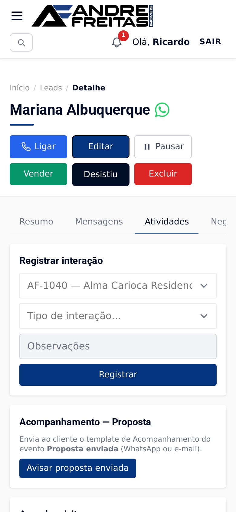 Tela Atividades