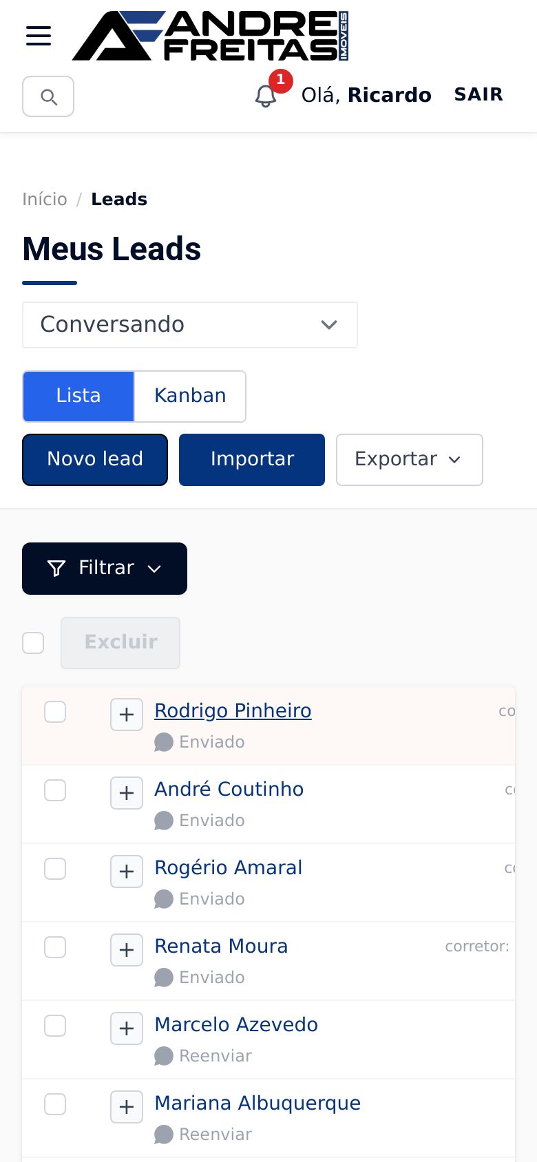 Tela Meus leads